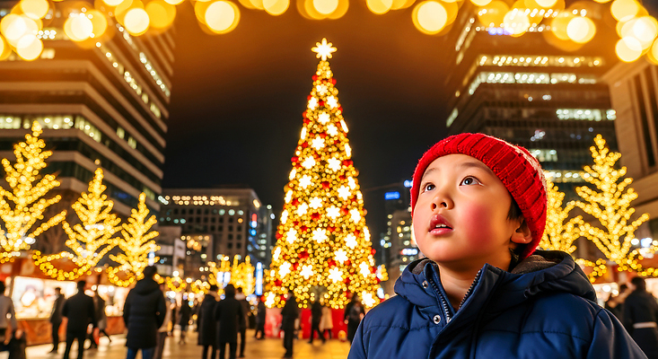 JPG 편집이미지 행복 어린이 크리스마스 겨울 가족 조명 거리 풍경 소년 크리스마스트리 축제 희망 놀람 분위기 편집실사 계절 기념일 남자 감정 컨셉 관계 표정 사람 CG 파일형식