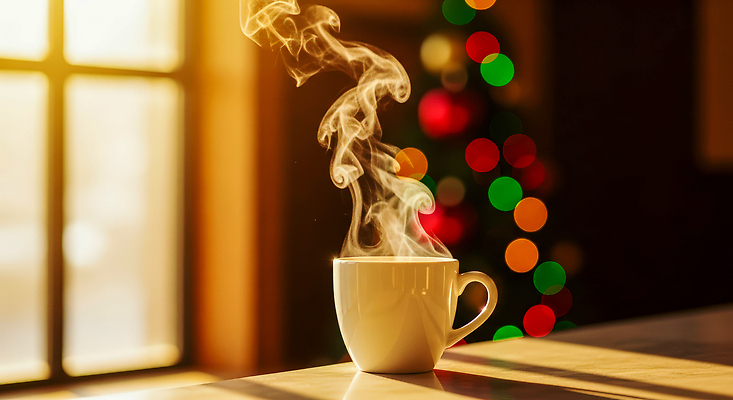 JPG 편집이미지 커피 음료 크리스마스 겨울 탁자 아침 따뜻함 일상 장식 빛 햇빛 크리스마스트리 카페 방 마시기 수증기 편집실사 주간 계절 기념일 가구 모션 라이프 태양 상점 CG 파일형식