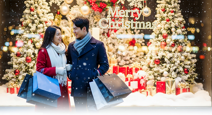 JPG 편집이미지 커플 행복 크리스마스 겨울 조명 대화 선물 사랑 미소 장식 쇼핑 축제 로맨틱 분위기 편집실사 계절 기념일 감정 컨셉 관계 표정 말하기 CG 파일형식