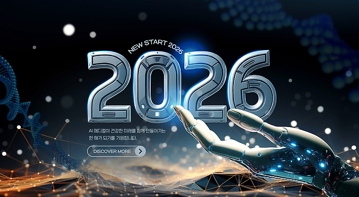 편집이미지 문자 컨셉 신체부위 연도 파일형식 2026년 AI_인공지능 기술 미래 혁명 로봇 실험 가능 디지털 네트워크 손 과학 발전 디자인 창의성 이미지편집 PSD 타이포그라피