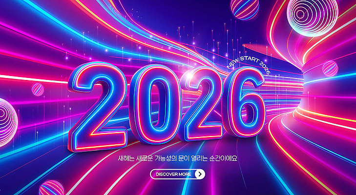 편집이미지 문자 길 컨셉 연도 파일형식 2026년 새해 시작 가능 빛 터널 화려 디지털 미래 컬러 기술 디자인 혁명 경로 이미지편집 PSD 타이포그라피