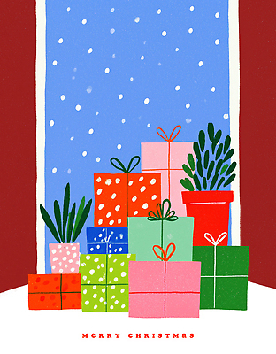 PSD 식물 계절 기념일 행복 화분 컬러 크리스마스 겨울 일러스트 가족 선물 사랑 장식 선물상자 크리스마스트리 파티 축제 분위기 창가 포장지 눈내림 국내일러스트 감정 컨셉 포장 창문 관계 눈_날씨 이벤트 상자 파일형식