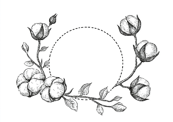 JPG 식물 디자인 꽃 예술 백그라운드 패턴 일러스트 자연 나뭇잎 프레임 장식 흰색 원형 테두리 손그림 감성 목화꽃 국내일러스트 AI일러스트 AI콘텐츠 도형 컬러 컨셉 잎 무늬 생태계 파일형식