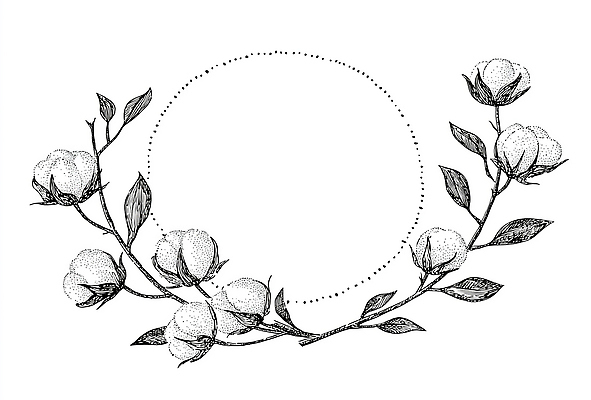 JPG 식물 디자인 꽃 일러스트 자연 가지 프레임 흑백 그래픽 장식 환경 공백 원형 그림 원예 단순화된 목화꽃 세련 국내일러스트 도형 채소 촬영기법 취미 생태계 파일형식