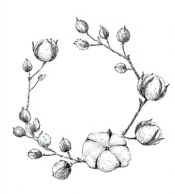 JPG 식물 디자인 꽃 예술 줄기 꽃다발 결혼 일러스트 자연 프레임 장식 파티 원형 오브젝트 소재 손그림 목화꽃 국내일러스트 AI일러스트 AI콘텐츠 도형 이벤트 생태계 파일형식