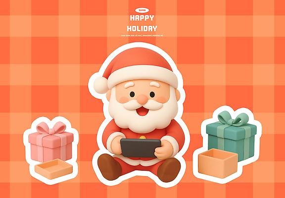 PSD 편집이미지 캐릭터 어린이 크리스마스 선물 앉기 상자 장난감 산타클로스 귀여움 주황색 게임 휴일 즐거움 체크무늬 홀리데이 편집3D 기념일 감정 컬러 컨셉 무늬 모션 놀이 휴가 사람 3D 파일형식