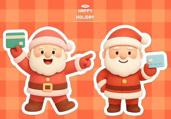 PSD 편집이미지 캐릭터 포즈 백그라운드 크리스마스 산타클로스 귀여움 축제 주황색 기쁨 신용카드 휴일 즐거움 연휴 홀리데이 편집3D 기념일 감정 컬러 컨셉 휴가 금융 공휴일 3D 파일형식