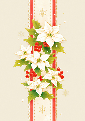 JPG 열매 꽃 컬러 백그라운드 크리스마스장식 크리스마스 겨울 일러스트 자연 수채화 따뜻함 장식 축제 흰색 분위기 겨울꽃 포인세티아 연말 국내일러스트 AI일러스트 AI콘텐츠 식물 계절 기념일 컨셉 생태계 파일형식