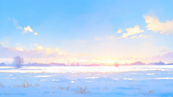 JPG 컬러 겨울 일러스트 자연 하늘 풍경 잔디 초원 빛 햇빛 평화 노을 황혼 일몰 눈 차가움 눈덮임 국내일러스트 AI일러스트 AI콘텐츠 자연요소 식물 계절 컨셉 날씨 태양 생태계 파일형식