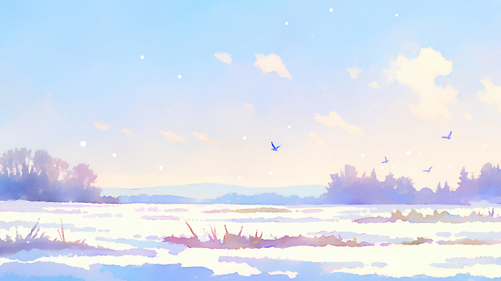 JPG 식물 동물 여행 겨울 일러스트 자연 조류 하늘 휴식 풍경 파란색 강 평화 맑음 얼음 시골 눈 강가 조용 풍경화 전경 국내일러스트 AI일러스트 AI콘텐츠 자연요소 계절 컬러 컨셉 날씨 그림 생태계 파일형식 탑뷰