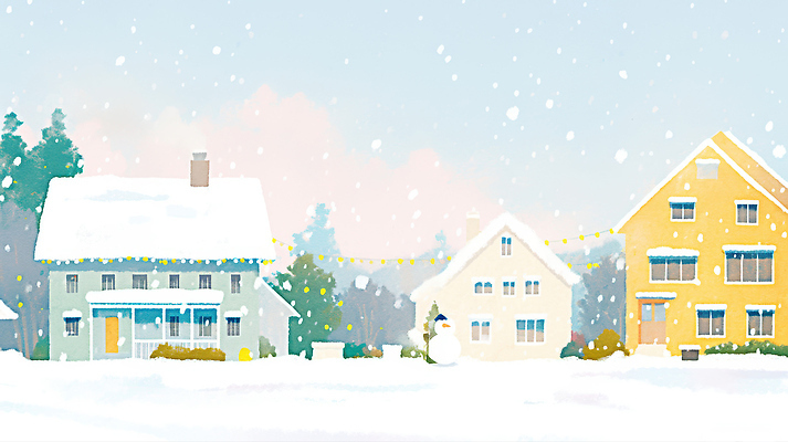 JPG 주간 나무 겨울 일러스트 아침 조명 거리 주택 따뜻함 풍경 장식 빛 평화 정원 고요 이웃 국내일러스트 AI일러스트 AI콘텐츠 자연요소 식물 계절 컨셉 건물 파일형식