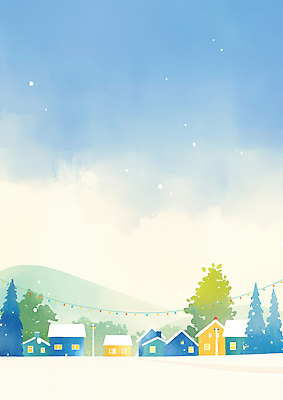 JPG 행복 컬러 크리스마스 겨울 일러스트 자연 하늘 조명 산 주택 따뜻함 풍경 마을 고요 편안함 주민 국내일러스트 AI일러스트 AI콘텐츠 계절 기념일 감정 건물 감각 생태계 파일형식
