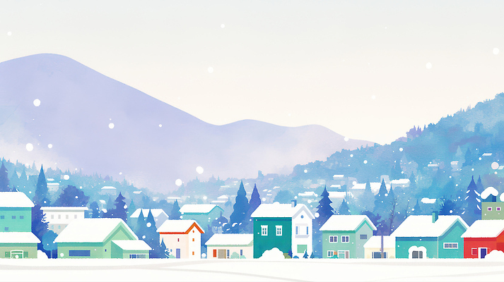 JPG 나무 설경 겨울 일러스트 자연 하늘 산 주택 풍경 빨간색 초록색 파란색 마을 고요 비교 차가움 천연 조화 색감 국내일러스트 AI일러스트 AI콘텐츠 식물 계절 컬러 컨셉 건물 생태계 파일형식