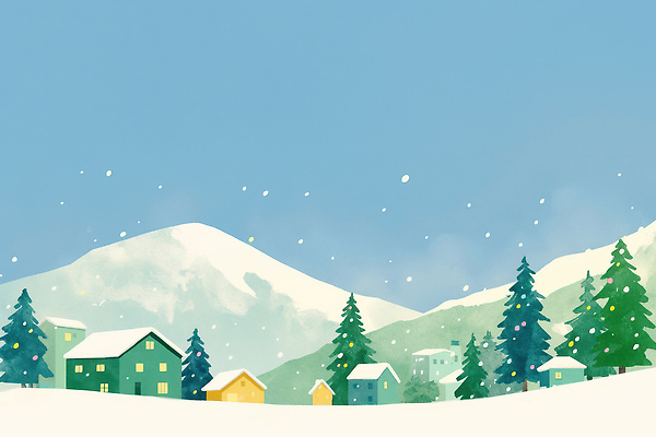 JPG 나무 감정 컬러 겨울 일러스트 자연 하늘 휴식 산 주택 풍경 생활 장식 추위 소나무 차가움 조화 풍경화 국내일러스트 AI일러스트 AI콘텐츠 식물 계절 컨셉 건물 그림 생태계 파일형식