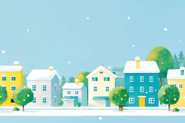 JPG 나무 계절 컬러 겨울 일러스트 가족 자연 눈사람 주택 따뜻함 풍경 평화 마을 고요 차가움 풍경화 아기자기 국내일러스트 AI일러스트 AI콘텐츠 식물 컨셉 관계 건물 그림 생태계 파일형식