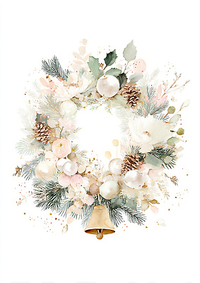 JPG 나무 식물 꽃 리본 분홍색 크리스마스 겨울 일러스트 가정 자연 결혼식 핀란드 장식 축제 화환 금색 종 소나무 향기 크리스마스리스 국내일러스트 AI일러스트 AI콘텐츠 계절 기념일 컬러 결혼 북유럽 생태계 냄새 파일형식