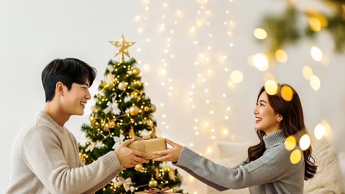JPG 편집이미지 커플 기념일 행복 크리스마스 겨울 조명 따뜻함 선물 사랑 크리스마스트리 축제 기쁨 생일 의료성형뷰티 편집실사 AI인물포토 AI콘텐츠 계절 감정 관계 이벤트 CG 파일형식 AI포토