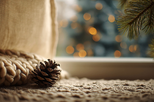 JPG 편집이미지 백그라운드 겨울 자연 주택 따뜻함 빛 분위기 편안함 담요 창가 오브젝트 조용 솔방울 편집실사 AI포토 AI콘텐츠 계절 컨셉 창문 건물 감각 CG 생태계 파일형식