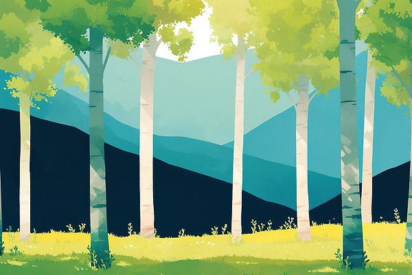 JPG 나무 일러스트 자연 생명 산 풍경 일상 초록색 여름 햇빛 평화 신선 숲속 숲 시원함 상쾌 조화 보습 국내일러스트 AI일러스트 AI콘텐츠 식물 계절 감정 컬러 컨셉 라이프 태양 생태계 파일형식