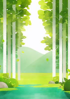 JPG 나무 식물 잎 일러스트 자연 하늘 생명 바람 풍경 초원 물 여름 강 햇빛 평화 맑음 돌_바위 숲 생태계 국내일러스트 AI일러스트 AI콘텐츠 자연요소 계절 컨셉 날씨 태양 파일형식