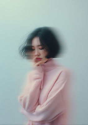 JPG 편집이미지 여자 감정 예술 분홍색 백그라운드 생각 사람 스웨터 집중 감성 흐림 초상화 뷰티풀 순간 의료성형뷰티 이미지편집 AI인물포토 AI콘텐츠 컬러 컨셉 상의 날씨 그림 파일형식 AI포토