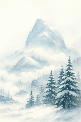 JPG 나무 사계절 겨울 일러스트 자연 산 풍경 고요 회색 차가움 숲 신비 조용 풍요 국내일러스트 AI일러스트 AI콘텐츠 식물 계절 컬러 컨셉 생태계 파일형식