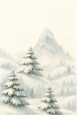 JPG 나무 설경 겨울 일러스트 자연 산 풍경 평화 고요 흰색 신선 숲 열대우림 조화 눈덮임 국내일러스트 AI일러스트 AI콘텐츠 식물 계절 컬러 컨셉 생태계 파일형식