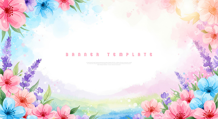 JPG 편집 디자인 배너 꽃 포스터 분홍색 컬러 백그라운드 일러스트 자연 수채화 프레임 그래픽 장식 파란색 봄 그림 화사함 생동감 국내일러스트 식물 계절 컨셉 생태계 파일형식