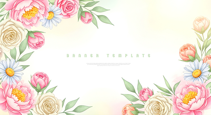 JPG 디자인 배너 꽃 백그라운드 잎 일러스트 자연 프레임 그래픽 장식 장미 봄 데이지 화사함 모란 스타일 국내일러스트 식물 계절 컨셉 생태계 파일형식