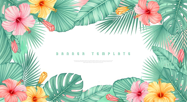 JPG 식물 디자인 배너 꽃 컬러 꽃다발 잎 일러스트 자연 열대 프레임 풍경 장식 초록색 열대우림 밝은색 생동감 열대꽃 국내일러스트 AI일러스트 AI콘텐츠 숲 생태계 파일형식
