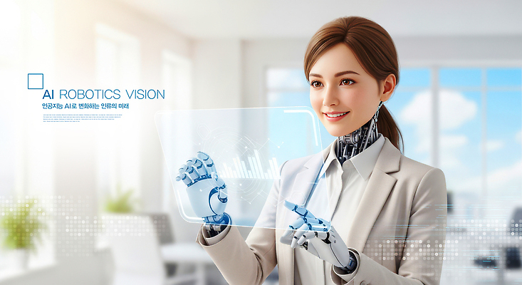 JPG 편집이미지 여자 비즈니스 그래프 미래 기술 컴퓨터 사무실 스크린 자료 업무 로봇 모던 팔 혁명 AI_인공지능 이미지편집 AI컴퓨터그래픽 AI콘텐츠 컨셉 사람 신체부위 전자제품 작업 파일형식