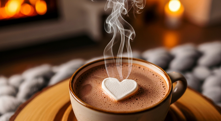 JPG 편집이미지 음료 겨울 탁자 휴식 디저트 따뜻함 카페 하트 분위기 연기 저녁 편안함 코코아 마시멜로우 카페인 편집실사 AI포토 AI콘텐츠 모양 계절 음식 가구 컨셉 상점 감각 야간 CG 파일형식