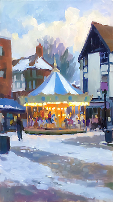 JPG 문화 어린이 예술 겨울 일러스트 날씨 거리 풍경 여러명 건물 빛 축제 테마파크 모임 도시 즐거움 그림 회전목마 국내일러스트 AI일러스트 AI콘텐츠 건축물 계절 감정 다수 놀이 사람 공간 놀이기구 파일형식