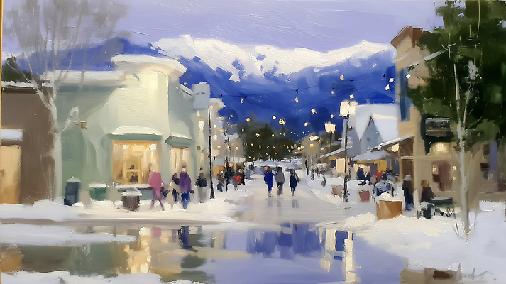 JPG 여행 백그라운드 설경 겨울 일러스트 모션 자연 휴식 조명 거리 따뜻함 풍경 여러명 취미 마을 상점 산책 모임 국내일러스트 AI일러스트 AI콘텐츠 계절 다수 컨셉 사람 생태계 파일형식