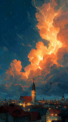 JPG 예술 컬러 하늘색 일러스트 모션 자연 하늘 날씨 풍경 여름 빛 성당 일몰 도시 저녁 번개 신비 국내일러스트 AI일러스트 AI콘텐츠 계절 컨셉 종교건축 파란색 노을 야간 생태계 파일형식