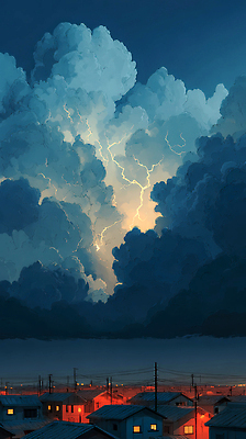 JPG 일러스트 자연 하늘 날씨 풍경 파란색 빛 어둠 일몰 새벽 전기에너지 저녁 번개 신비 장면 국내일러스트 AI일러스트 AI콘텐츠 자연요소 컬러 컨셉 노을 에너지 야간 생태계 파일형식