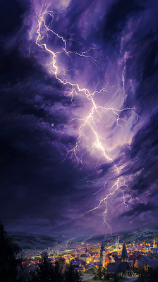 JPG 일러스트 자연 하늘 바람 날씨 빛 마을 어둠 소리 농촌 대기 전기에너지 저녁 번개 폭풍 기온 국내일러스트 AI일러스트 AI콘텐츠 자연요소 에너지 시골 야간 생태계 파일형식