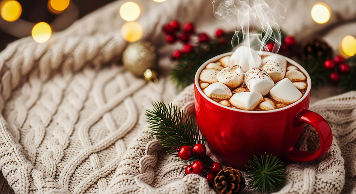 JPG 편집이미지 크리스마스 겨울 휴식 장식 모임 수증기 향기 코코아 따뜻한음료 설렘 홈카페 편집실사 AI포토 AI콘텐츠 계절 기념일 음료 컨셉 카페 CG 냄새 파일형식