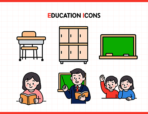 학생 교육 일러스트 교실 수업 커뮤니케이션 책 학습 교사 자료 칠판 사물함 책상 열정 실습 국내일러스트 AI파일 직업 감정 가구 학교 파일형식 벡터