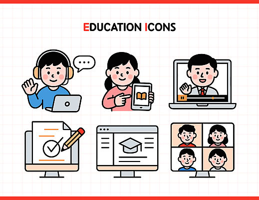 학생 교육 일러스트 학습 컴퓨터 태블릿 교수 기록 확인 학습도구 소통 온라인강의 채팅 원격수업 국내일러스트 AI파일 컨셉 전자제품 스마트기기 교사 강의 교육용품 원격 파일형식 벡터 언택트