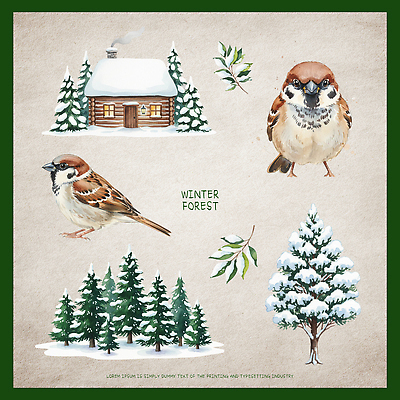 PSD 동물 겨울 일러스트 자연 조류 생명 주택 풍경 평화 나뭇가지 소나무 숲속 숲 생태계 조화 올리브나무 국내일러스트 나무 계절 컨셉 건물 파일형식