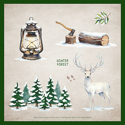 PSD 나무 동물 겨울 일러스트 자연 사슴 조명 풍경 야외 크리스마스트리 평화 환경 캠핑 탐험 랜턴 차가움 숲 도끼 국내일러스트 식물 계절 컨셉 크리스마스 포유류 레저 생태계 파일형식