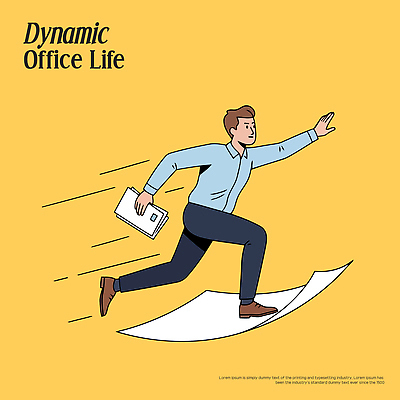 남자 이동 일러스트 회사 직장 밝음 사무실 노란색 시간 직장인 사무원 집중 모던 문서 역동적 바쁨 국내일러스트 AI파일 직업 컬러 컨셉 비즈니스 사람 파일형식 벡터