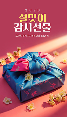 JPG 편집이미지 전통 디자인 기념일 리본 컬러 포장 봄꽃 선물 이벤트 설날 축하 보자기 분위기 보따리 감사 마케팅 2026년 이미지편집 AI컴퓨터그래픽 AI콘텐츠 명절 꽃 감정 컨셉 봄 연도 파일형식 천_직물