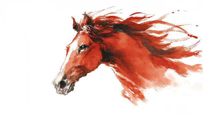 JPG 동물 전통 감정 예술 백그라운드 일러스트 자연 수채화 빨간색 표현 말 말_동물 작가 그림 이미지 드로잉 강렬 창의성 스타일 국내일러스트 병오년 붉은말 직업 컬러 포유류 미술 생태계 파일형식 2026년