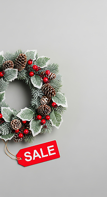 JPG 편집이미지 계절 열매 크리스마스 겨울 장식 빨간색 초록색 꼬리표 세일 화환 회색 솔방울 이미지편집 AI컴퓨터그래픽 AI콘텐츠 식물 기념일 꽃 컬러 라벨 파일형식