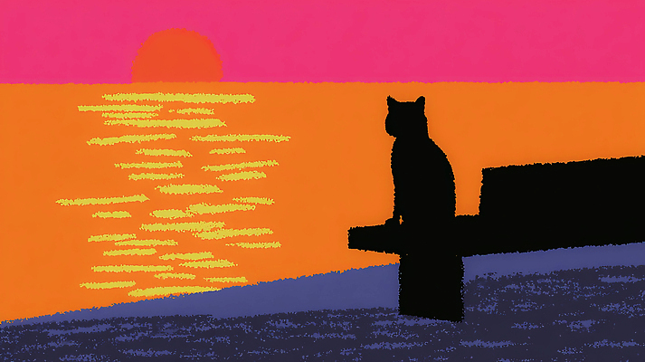 JPG 여유 컬러 일러스트 자연 하늘 휴식 풍경 태양 소풍 평화 노을 고양이 일몰 감상 저녁 강가 편안함 위로 국내일러스트 자연요소 감정 컨셉 포유류 반려동물 강 야외활동 감각 야간 생태계 파일형식