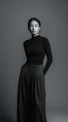 JPG 모델 편집이미지 옷 여자 패션 포즈 사람 카메라 검은색 촬영 표현 자신감 법의 의료성형뷰티 스타일 편집실사 AI인물포토 AI콘텐츠 감정 컬러 전자제품 CG 파일형식 AI포토