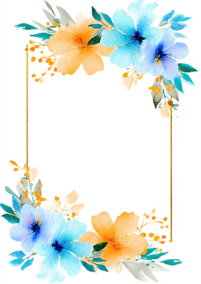 JPG 식물 디자인 꽃 예술 컬러 백그라운드 일러스트 자연 수채화 프레임 그래픽 장식 여름 파란색 주황색 그림 꽃프레임 창의성 디지털아트 국내일러스트 계절 생태계 파일형식