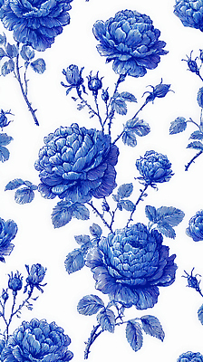 JPG 식물 디자인 예술 백그라운드 꽃무늬 패턴 일러스트 자연 장식 파란색 인테리어 장미 흰색 화려 오브젝트 꾸미기 표본 국내일러스트 꽃 컬러 컨셉 무늬 생태계 파일형식